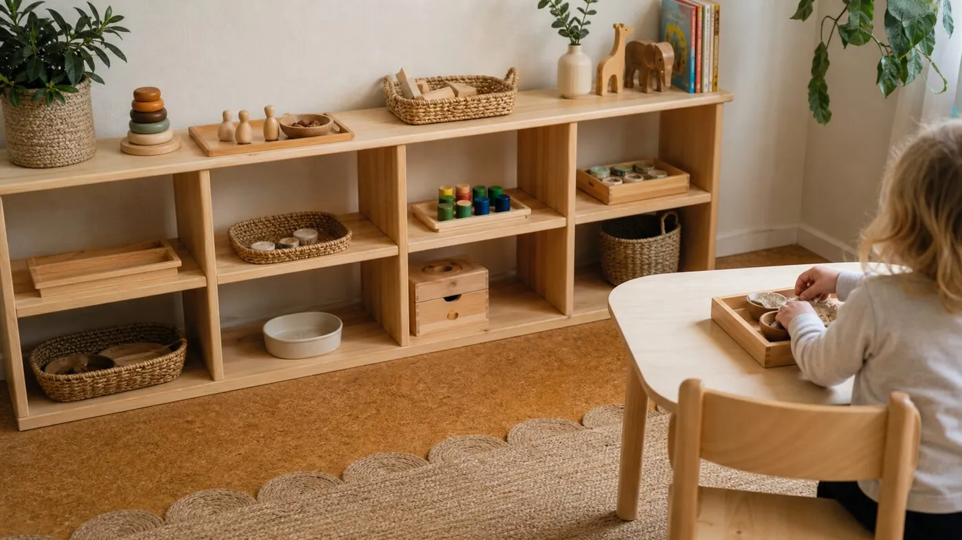 Ambiente preparado Montessori en casa con dormitorio infantil accesible
