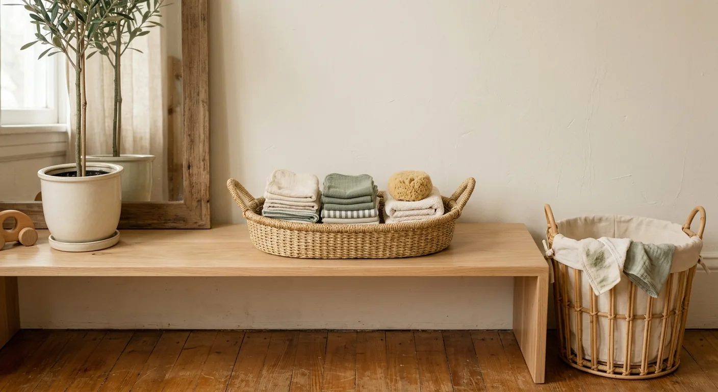 Cesta con paños y esponjas de tamaño infantil para vida práctica Montessori