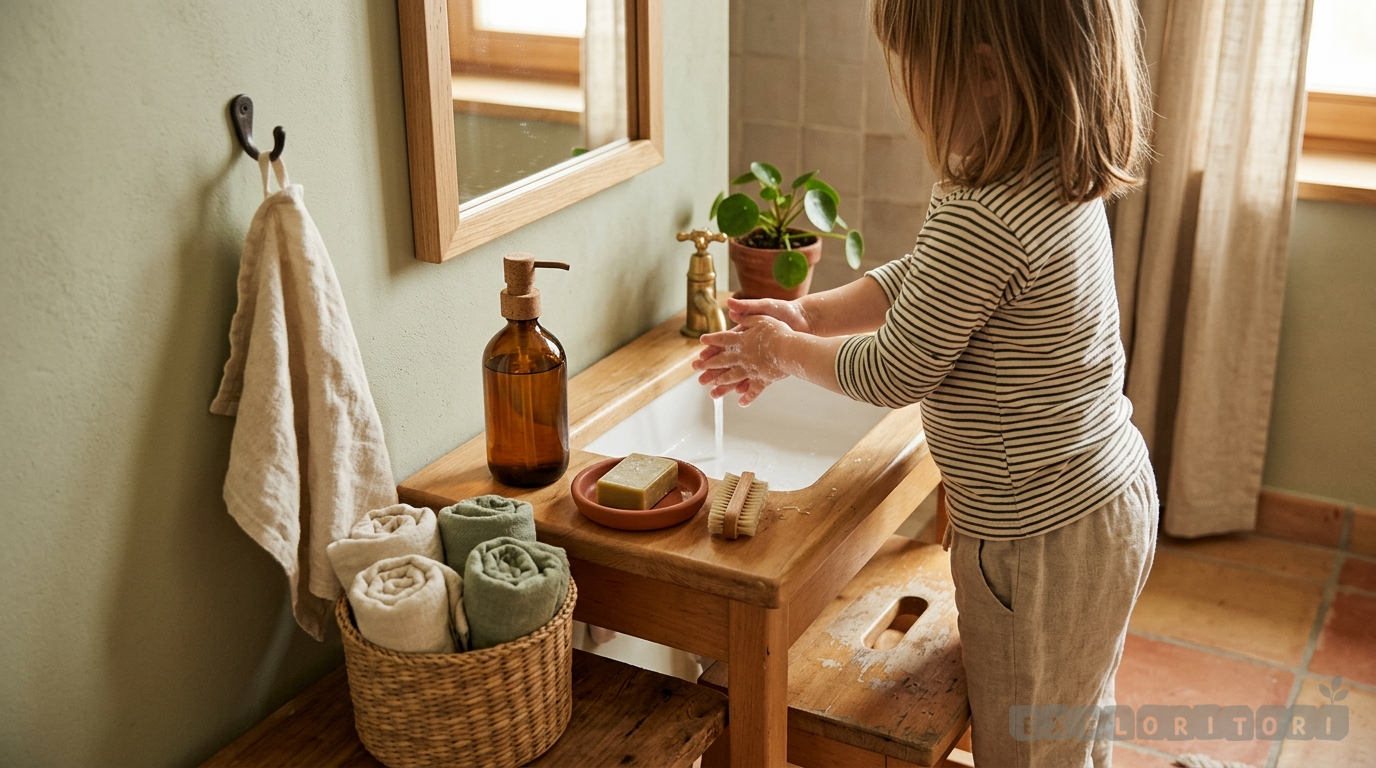 Rutina visual de baño para niños pequeños con pasos simples y repetibles