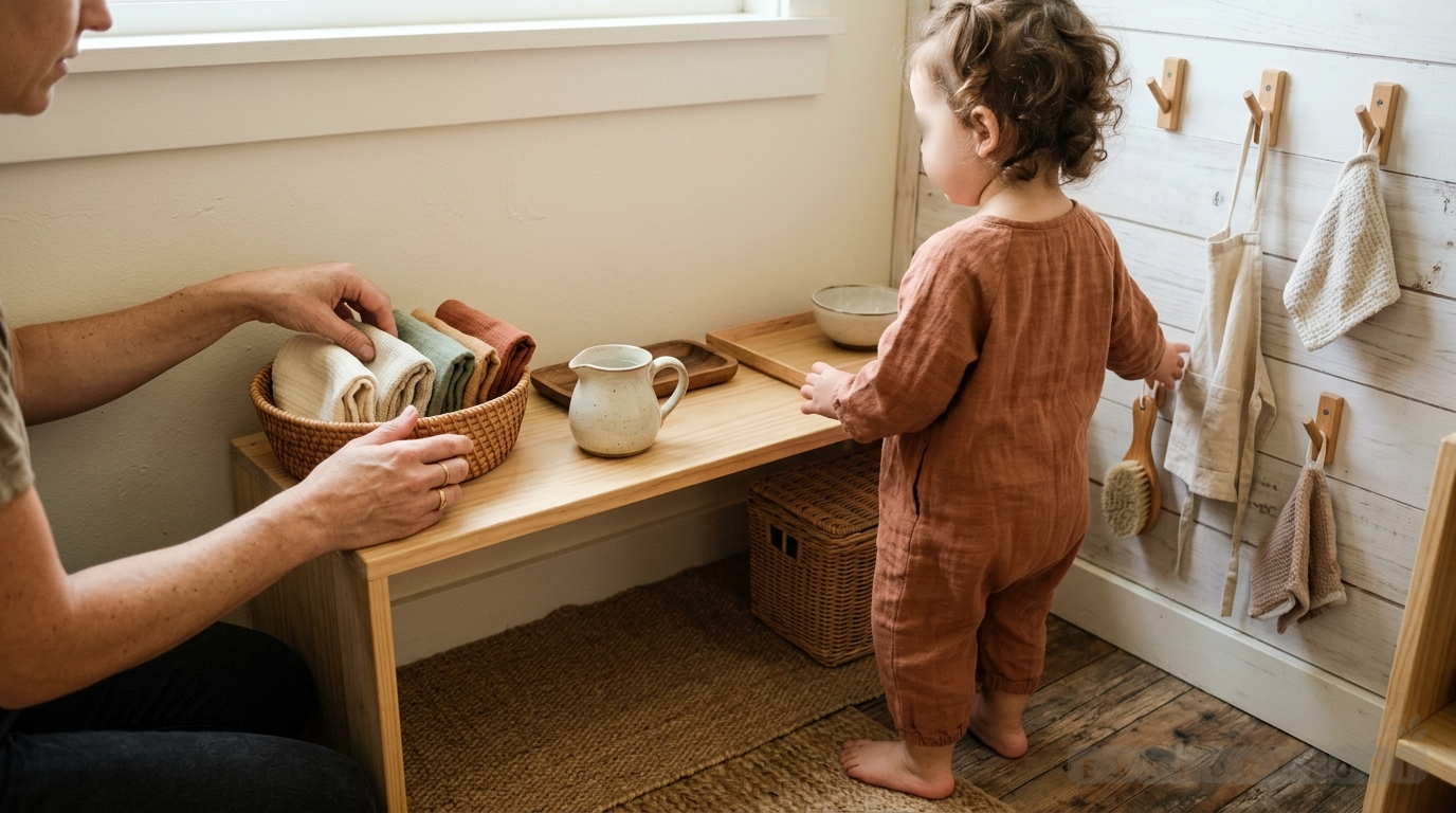 Rutina visual Montessori con pasos claros para mañana y noche